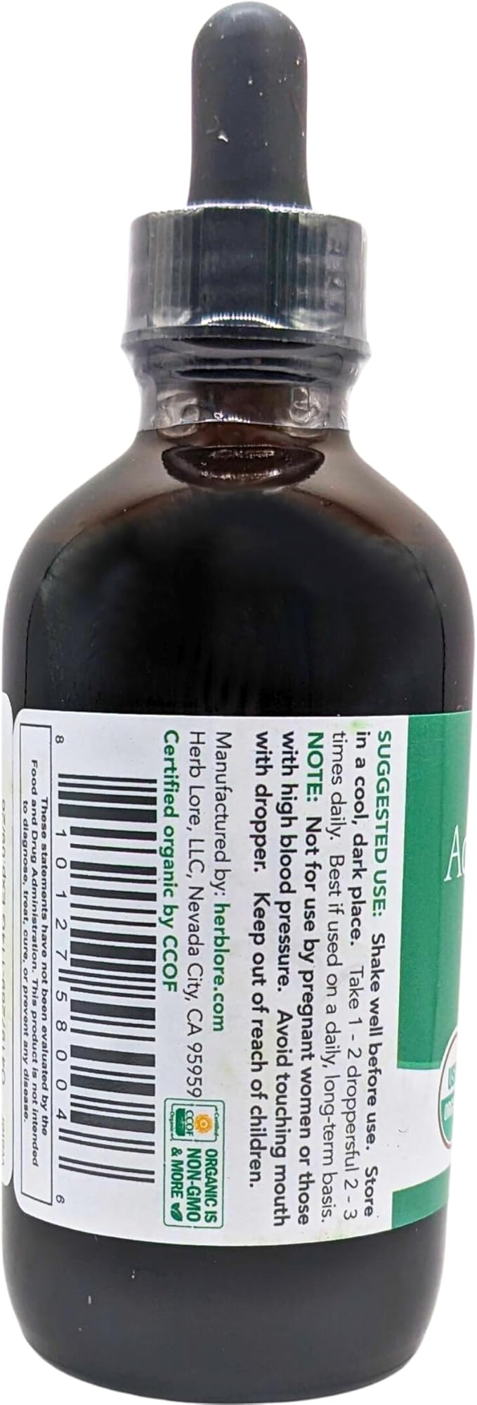 Herb Lore Organic Adrenal Tonic Tincture - Herbal Adrenal Support Supplement - Adaptogen Drops with Ashwagandha Rhodiola Eleuthero Holy Basil and Schisandra - Alcohol Free - Liquid - 4 Fl Oz