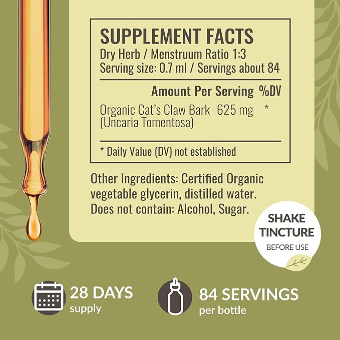 HERBAMAMA Herbal Liquid Drops Kit - Bundle of Lemon Balm 4 fl oz &amp Cat's Claw Tincture 2 fl oz - Vegan Non-GMO Sugar &amp Alcohol-Free - 2 Pack