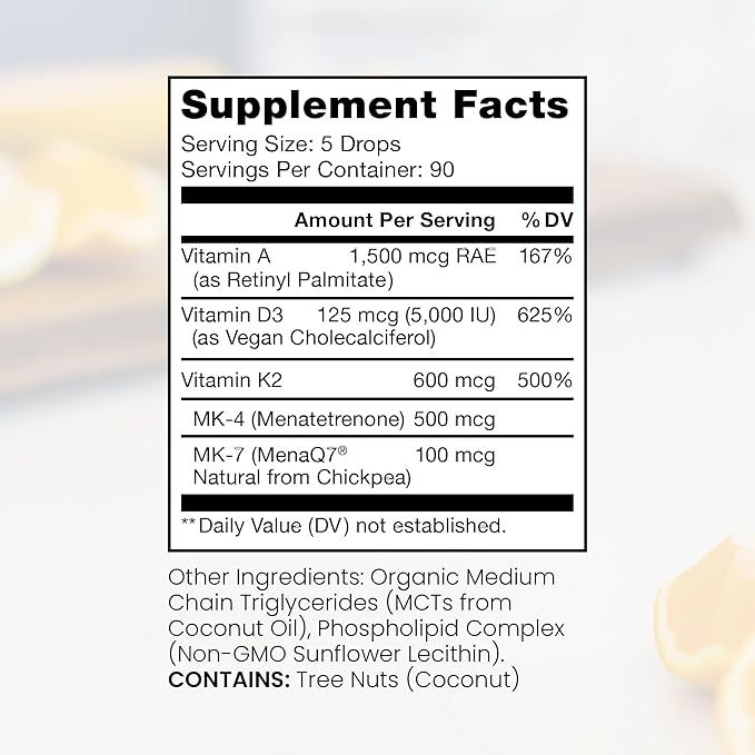 Pure Therapro Rx Vegan A-D-K Drops 10 Ml Made in USA | 3 Month Supply | Vitamin A (Palmitate) Liposomal Vitamin D3 (Pureshine) Liposomal Vitamin K2 (MK-4 &amp MK-7) Supports Immunity &amp Bone He