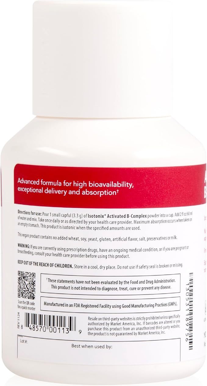 Isotonix Activated B Complex – Vegan B Vitamin Supplement for Energy Stress Relief and Nervous System Health – Isotonic Drinkable Formula – 90 Servings