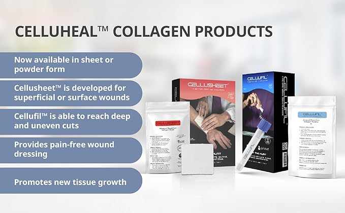 Cellufil Collagen Particles for Advanced Wound Care - Box of 5 Vials - 100% Non-Hydrolyzed Bovine Collagen for Tissue Regeneration First Aid &amp Minor Bleeding