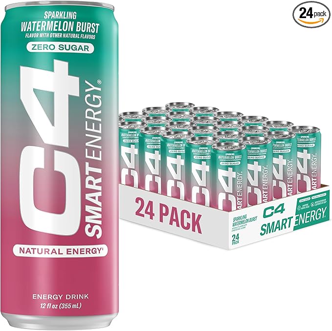 C4 Smart Energy Drink - Sugar Free Performance Fuel &amp Nootropic Brain Booster Coffee Substitute or Alternative | Watermelon Burst 12 Oz - 24 Pack