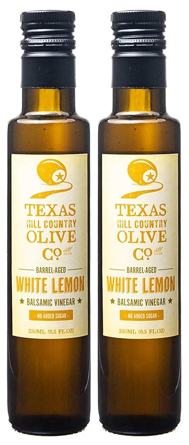 White Lemon Balsamic Vinegar - Gourmet Barrel Aged Infused Balsamic Vinegar - Great for Dressing Dipping Glazing - No Artificial Flavors or Added Sugar - Made in Texas (8.5 oz 2 Pack)