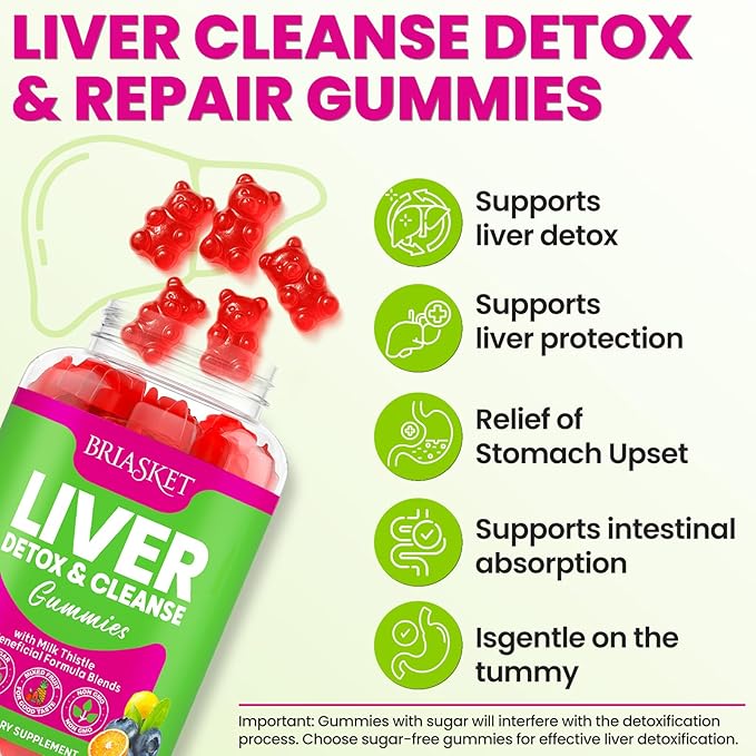 Liver Cleanse Detox &amp Repair Gummies 2000 mg Milk Thistle Supplement with Dandelion Root Glutathione &amp Artichoke 23-in-1 Herbal Formula for Liver Detox &amp Health Non-GMO Vegan 16 Pack