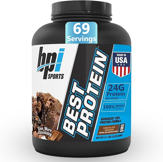 BPI Sports Best Protein – 100% Whey Protein Powder – Muscle Growth Recovery Meal Replacement – No Fillers Gluten Free – Best Protein Powder for Men &amp Women | Chocolate Brownie – 5.1 Pounds