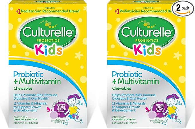 Culturelle Kids Probiotic + Complete Multivitamin Chewable for KidsAges 3+Digestive HealthOral Health&ampImmune Support-with 11 Vitamins&ampMineralsIncluding Vitamin CD3-&ampZinc30 Count (Pac