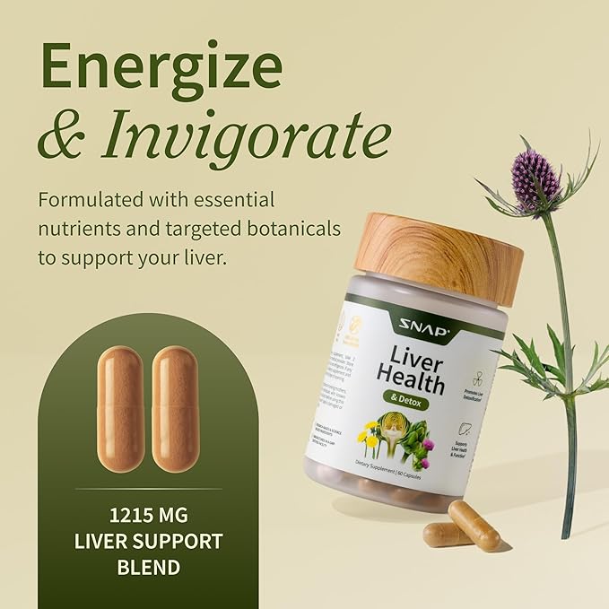 Snap Supplements Liver Health &amp Detox - Milk Thistle Supplement Supports Healthy Liver and Digestive Health 60 Vegetarian Capsules (1 Month Supply)