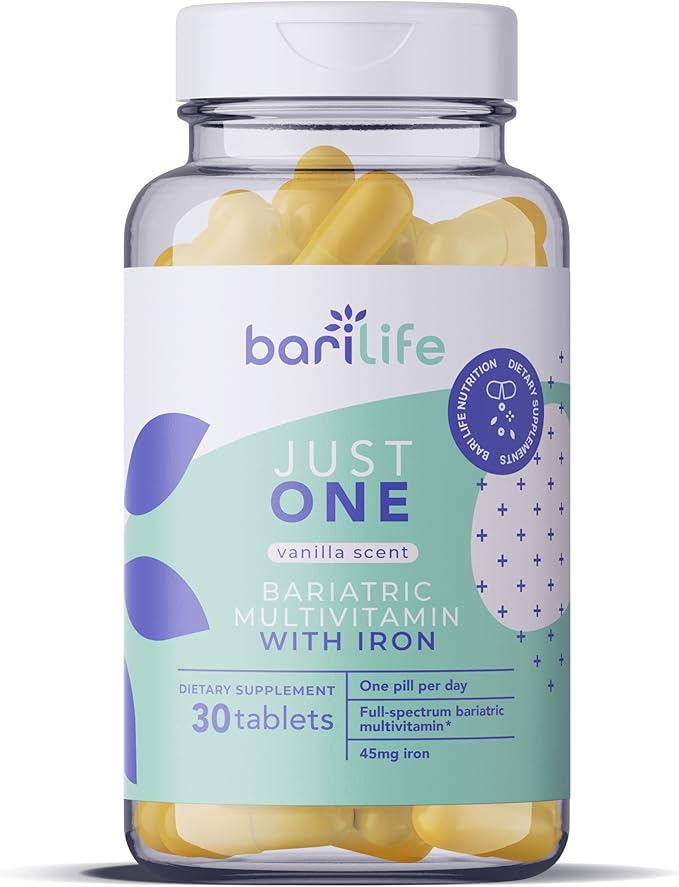 Bari Life Just One Once Daily Bariatric Multivitamin with Iron (30 Tablets) and BariBurst Calcium Citrate Soft Chews for Gastric Bypass Gastric Sleeve and Duodenal Switch (Butter Toffee)