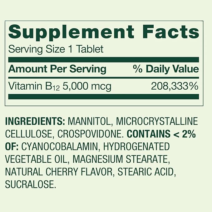 Extra Strength Vitamin B12 Fast-Dissolve Tablets 5000 mcg - Cherry Flavor 300 Count - Daily B12 Supplement (Pack of 1)