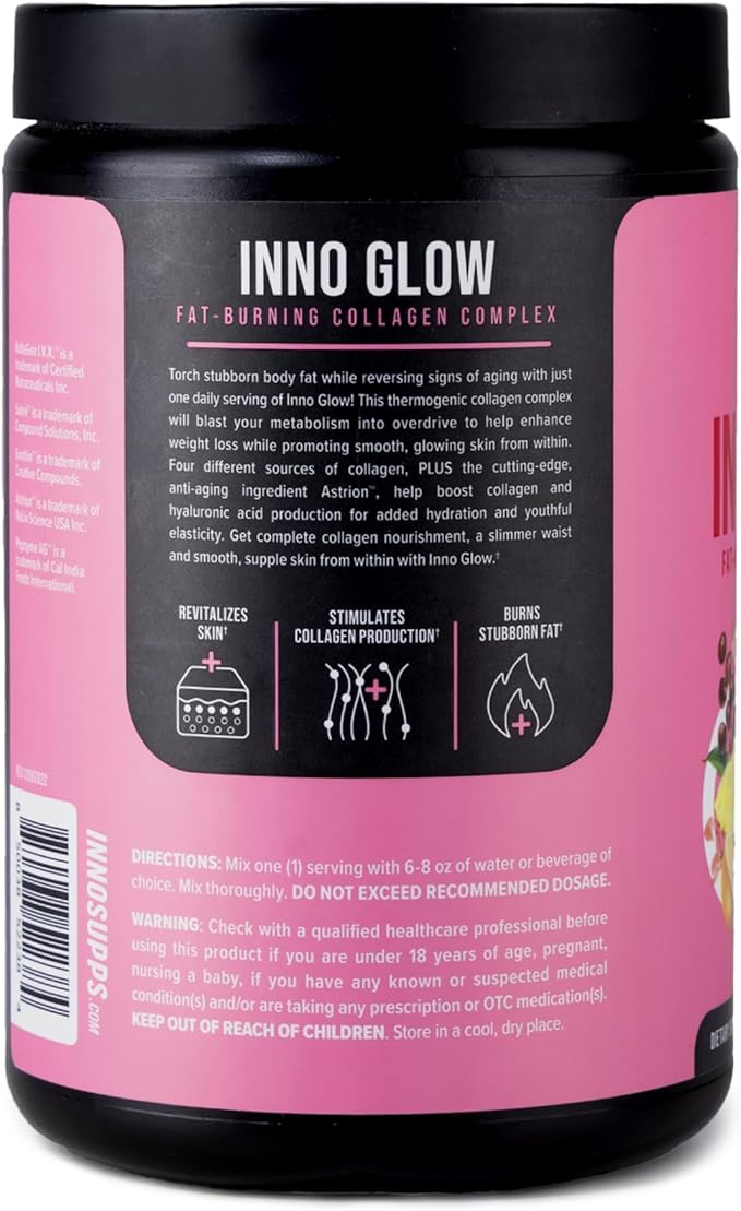 InnoSupps InnoGlow Multi Collagen Peptides Powder for Weight Loss - Thermogenic Fat Burner and Anti Aging Collagen Powder for Women - Hair Skin Nails Joint Support - 20 Servings (Tropical Punch)