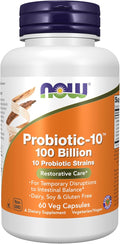 NOW Foods Supplements Probiotic-10™ 100 Billion with 10 Probiotic StrainsDairy Soy and Gluten Free Strain Verified 60 Veg Capsules