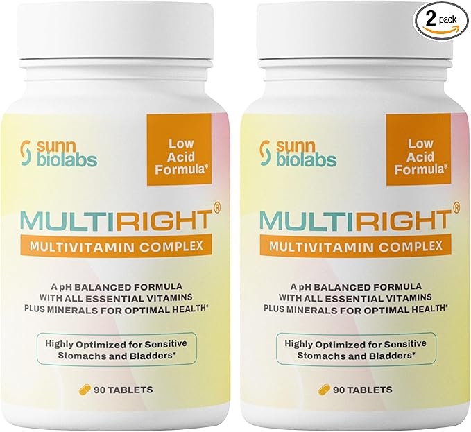 MULTIRIGHT | LOW ACID MULTIVITAMIN for Sensitive Stomachs Bladders | 14 Vitamins &amp 14 Minerals | Bladder-Friendly pH Balanced | Easy on Digestion-Less Acidic | Buffered Vitamin C | 180 Tab (2)