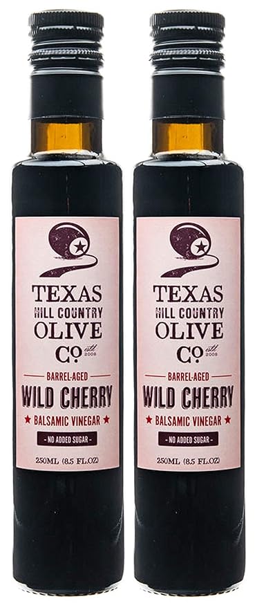 Wild Cherry Balsamic Vinegar - Gourmet Barrel Aged Infused Balsamic Vinegar - Great for Dressing Dipping Glazing - No Artificial Flavors or Added Sugar - Made in Texas (8.5 oz 2 Pack)