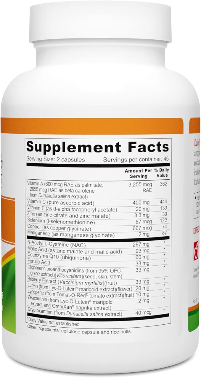 Wellness Resources Daily Protector Eye &amp Immune - Lutein Lycopene Zeaxanthin Cryptoxanthin Bilberry and More for Eye Immune and Skin Health (90 Capsules)