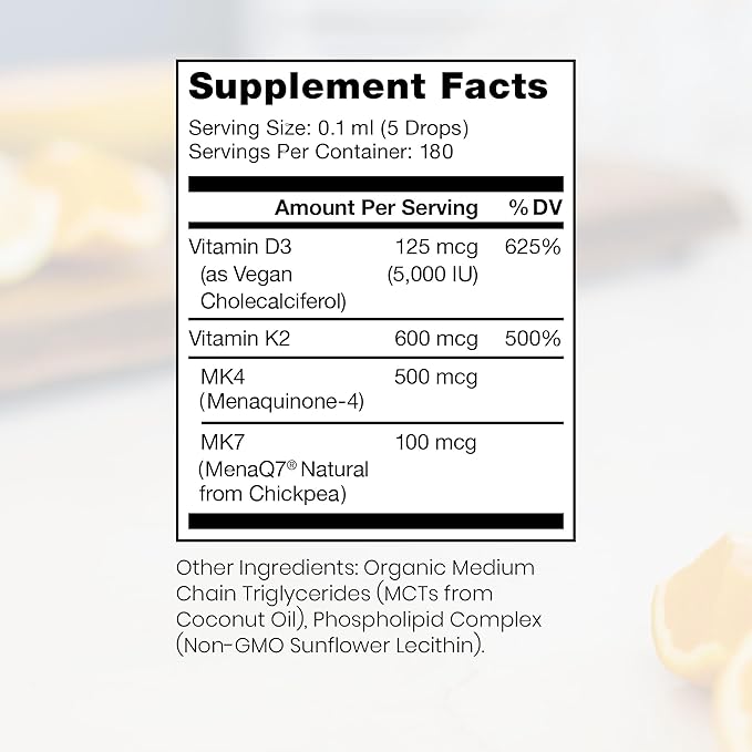 Pure Therapro Rx Vegan D3 + K2 Organic 100% Liposomal 20ml Made in USA | 6 Month Supply | Maximum Absorption Vitamin D3 and Vitamin K2 Supplements for Men and Women D3 Vitamin 5000 IU