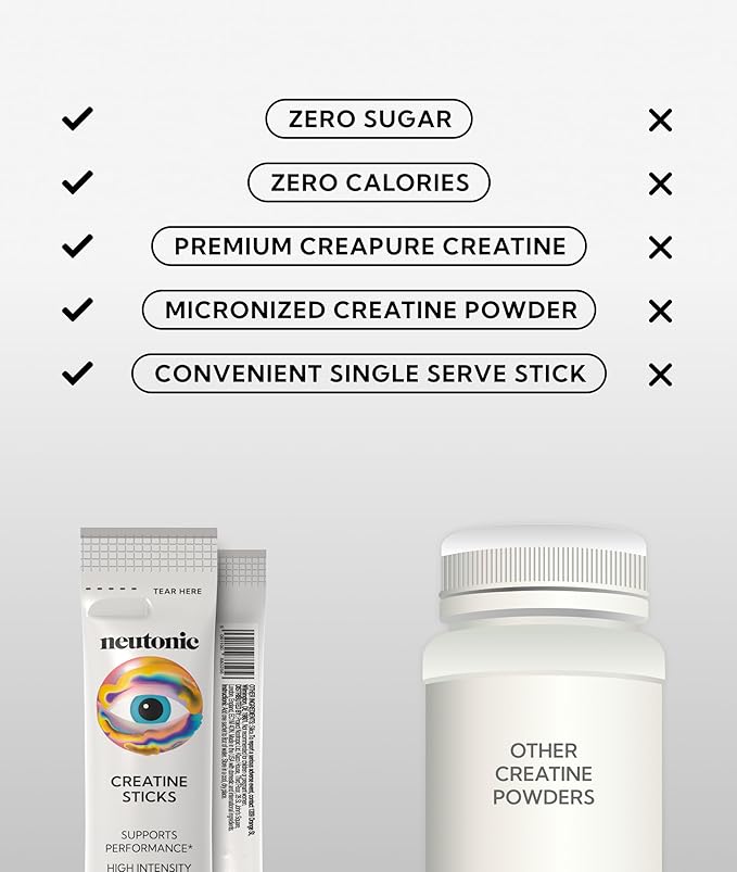 Neutonic Creatine Monohydrate | Unflavored | Premium Micronized Creapure Creatine Powder | Supports Strength and Power | Zero Calories Zero Sugar Vegan | Convenient Single-Serve Packets | 30 Sticks