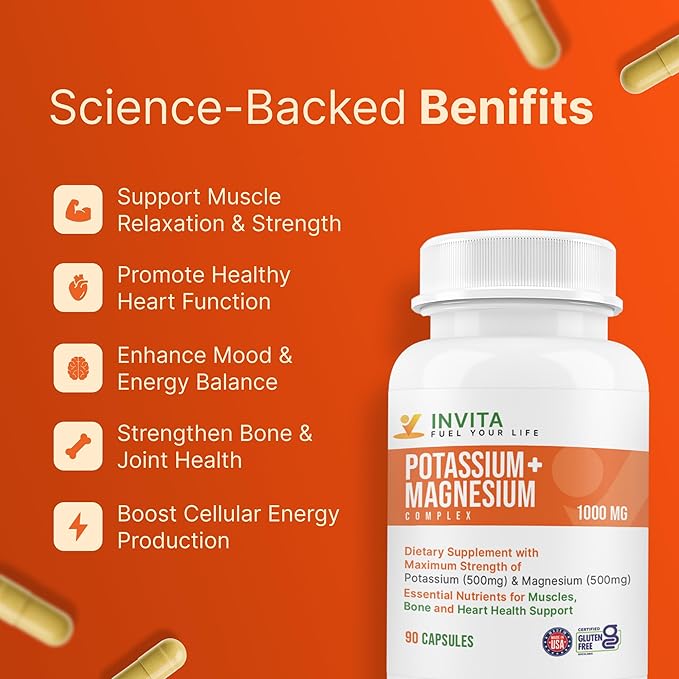 Potassium Magnesium Complex 1000 mg High Absorption Magnesium &amp Potassium Supplement for Leg &amp Muscle Recovery 5 Form of Mag for Sleep &amp Vascular Support