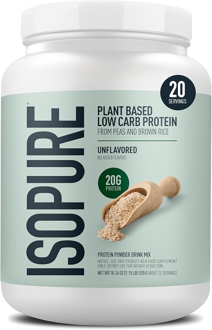 Isopure Plant-Based Protein Powder Lactose Free Gluten Free With Iron Unflavored 20g Plant Protein Per Serving 1.15 Lbs 20 Servings