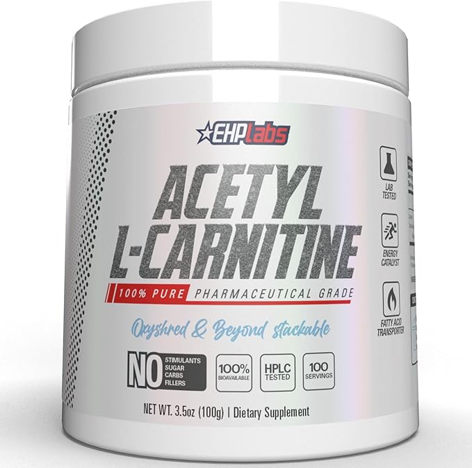 EHP Labs Acetyl L Carnitine Powder - Supports Natural Energy Production Assists in Healthy Brain Function Supports Heart Health Vegan Gluten Free Non GMO - 100 Servings