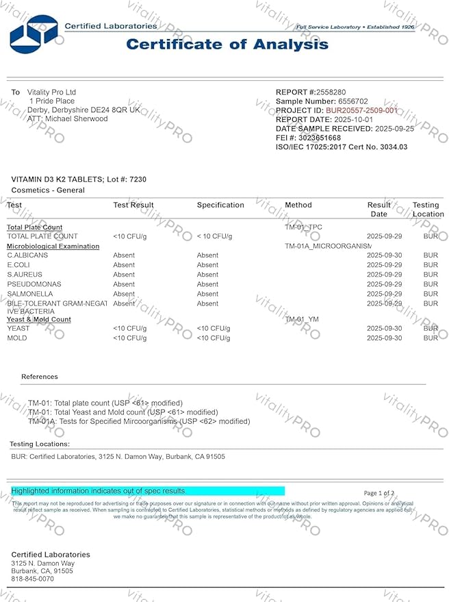 vP Vitality Pro Vitamin D3 4000 iu with Vitamin K2 100ug x 180 Tablets - Third Party Tested - Vitamin D Supplement with K2 MK7 - Vitality Pro