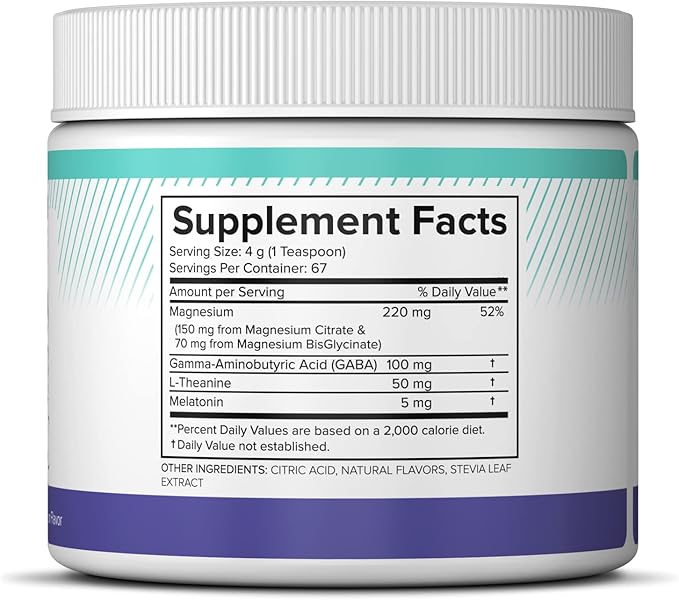 Magnesium Sleep Night Time Powder - Magnesium Citrate Magnesium Glycinate with Melatonin L-Theanine and GABA Sleep Aid Natural Sleep Supplement Vegan Gluten-Free Raspberry Lemon Flavor