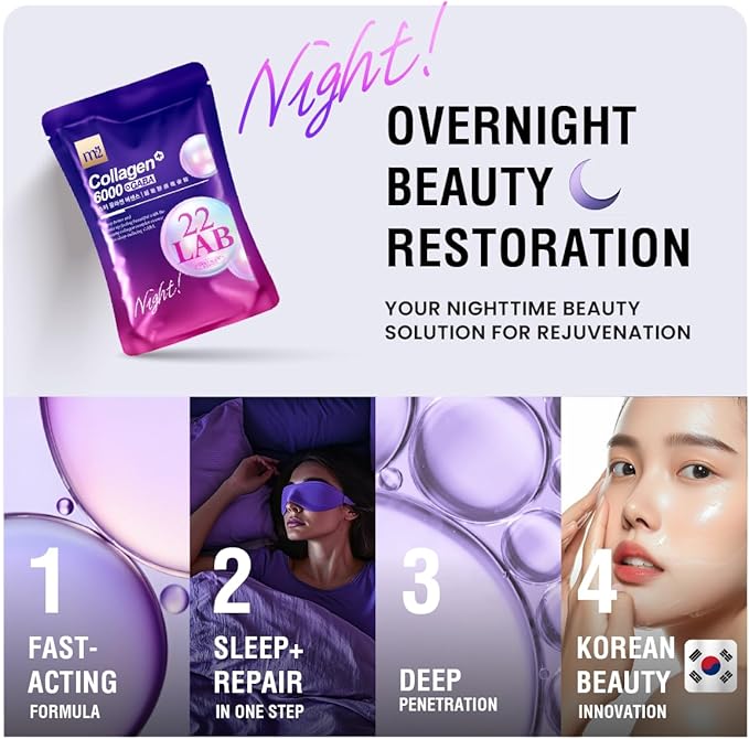 m2 Liquid Collagen for firmer Skin Night Beauty Drink with GABA Biotin Secrets of Korean Celebs Sleep Repair in One Step | Scientifically Proven 68% Collagen Boost in 24HR No Added Sugar (8pk)