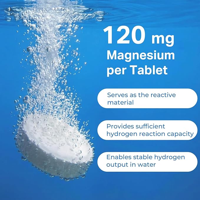 Hydrogen Water Tablets - 12 PPM H2 Molecular Hydrogen - 120 mg Magnesium-Based Reaction System - Supports Antioxidant &amp Cellular Health Energy &amp Brain Function - Non-GMO Unflavored - 120 Tab