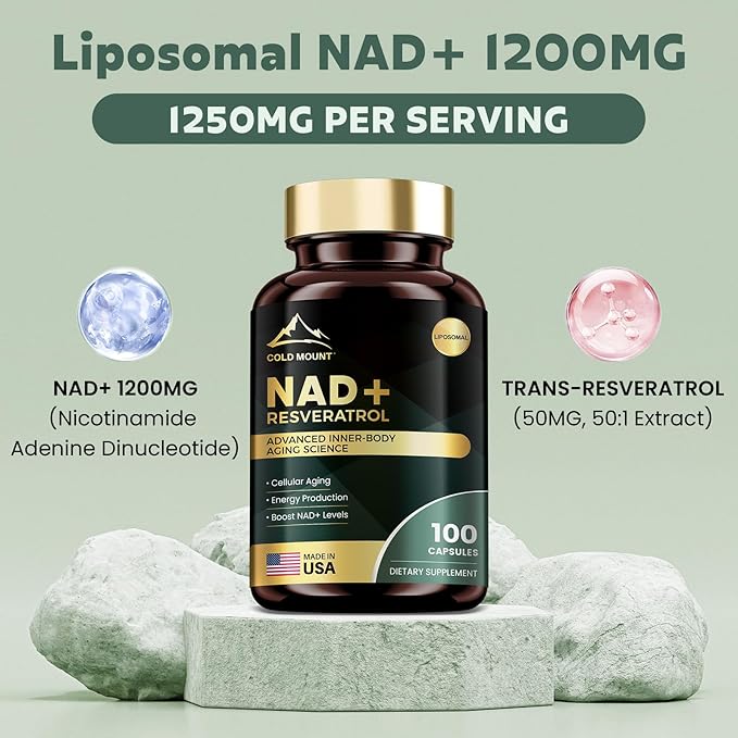 Liposomal NAD+ Supplement 1200mg with Trans Resveratrol - Boost NAD+ Levels Energy &amp Anti-Aging Support - Vegan 100 Capsules