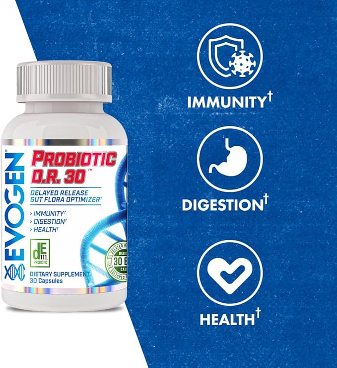 Evogen Probiotic D.R. 30 | Delayed Release Gut Flora Optimizer | Supports Immunity Digestion &amp Health | 30 Billion CFUs | 30 Capsules