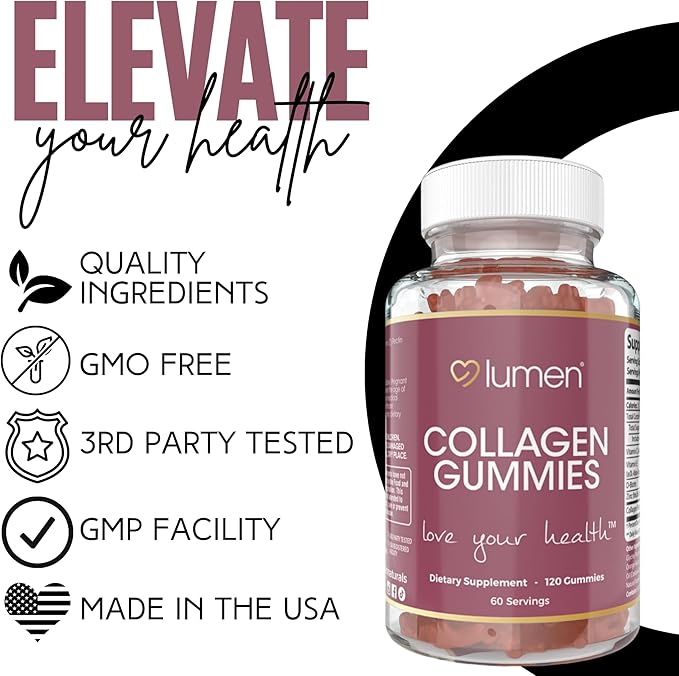 Lumen Naturals Collagen Gummies for Women – Collagen Peptides with Vitamin C E Biotin and Zinc – 120 Gummies – 60 Servings – Supports Beauty and Skin Health