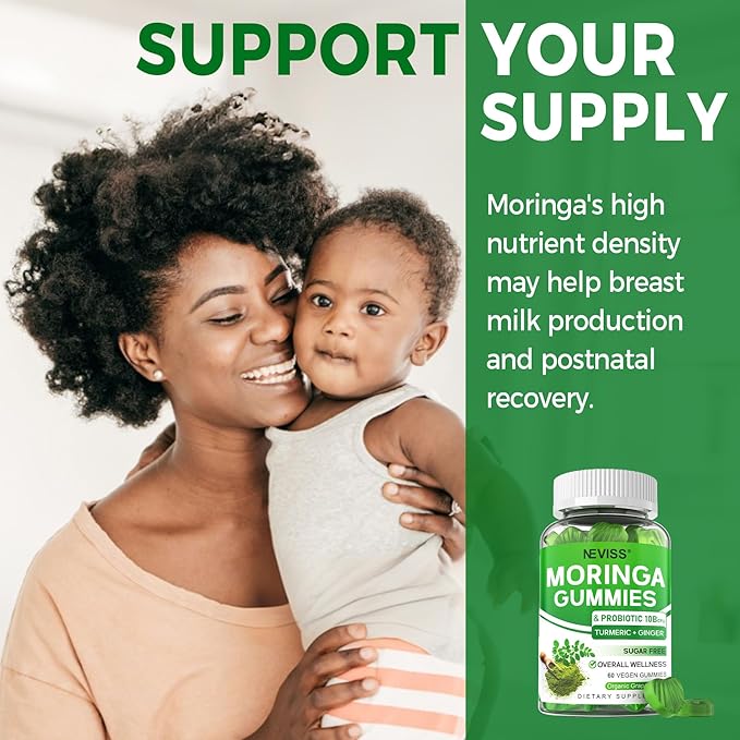 Moringa Gummies for Women Men Sugar Free Vegan with 10 Billion CFU Probiotic Turmeric Ginger Ceylon Cinnamon Chewable Organic Pure Moringa Leaf Supplement for Adults | Gut &amp Immune Support 60