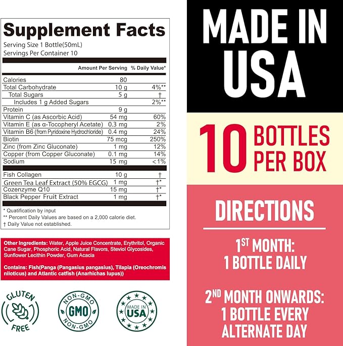 Heivy Marine Liquid Collagen for Women 10000mg 133% Higher Absorption CoQ10 Biotin Vitamins USA GMP 3rd Party Tested Non-GMO Gluten Free 50mL 10 Bottles