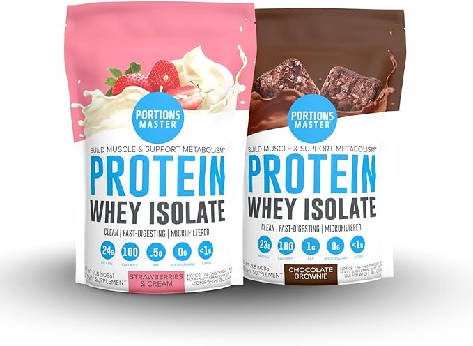 Portions Master CFM Whey Isolate Protein Powder 2-Pack – Chocolate Brownie &amp Strawberries and Cream Flavors