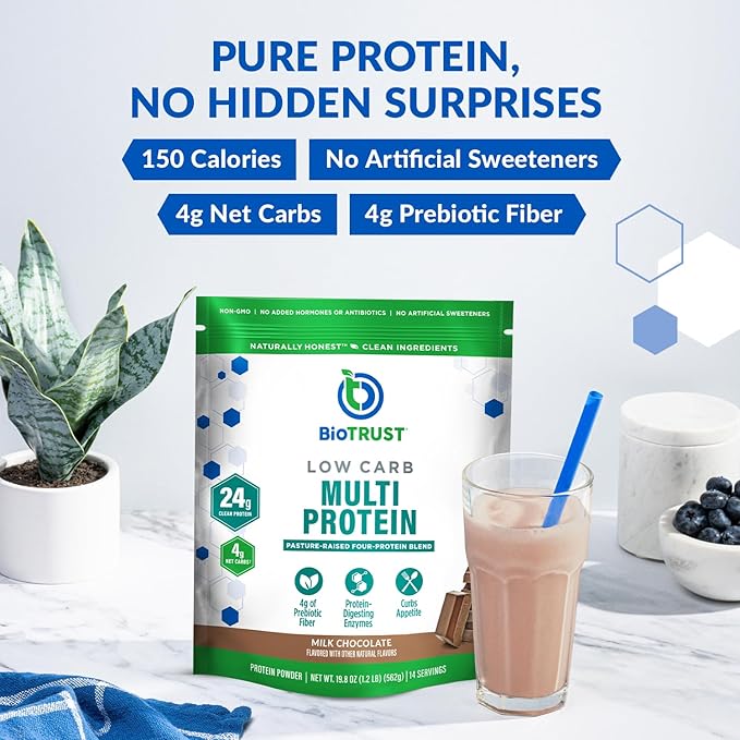 BioTrust Low Carb Protein Powder – Delicious Whey &amp Casein Blend from Grass-Fed Hormone Free Cows – Non GMO Gluten Free (Chocolate)