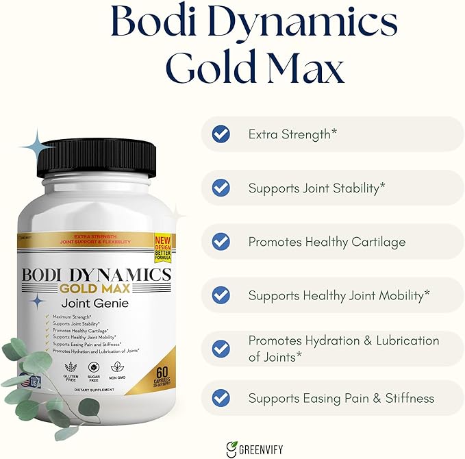 Bodi Dynamics Gold Max Joint Genie Extra Strength Joint Support Supplement 1500mg Glucosamine 60 Capsules 20 Day Supply (10)