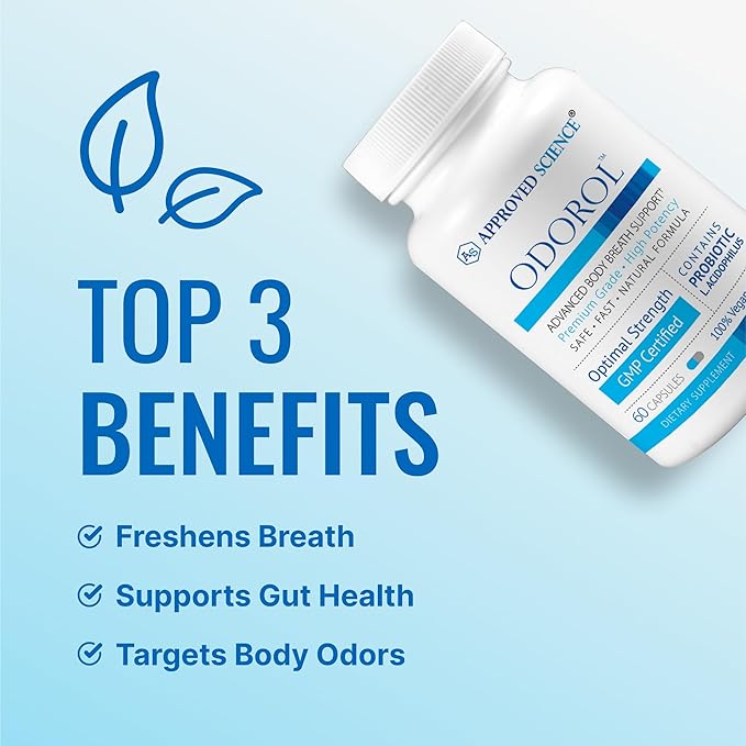 Approved Science Odorol - 6 Bottles - Freshen Bad Breath and Body Odor - Contains L.acidophilus Green Tea Magnolia Bark Peppermint Oil and Fennel - All Natural Vegan Friendly Non-GMO