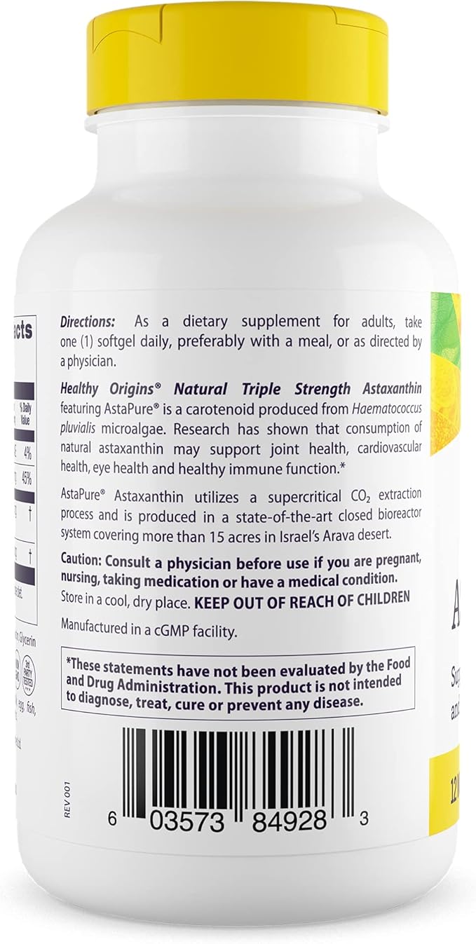 Healthy Origins Astaxanthin 12 mg (Natural Astapure Triple Strength Non-GMO Gluten Free Eye Support Joint Support Immune Support) 150 Softgels