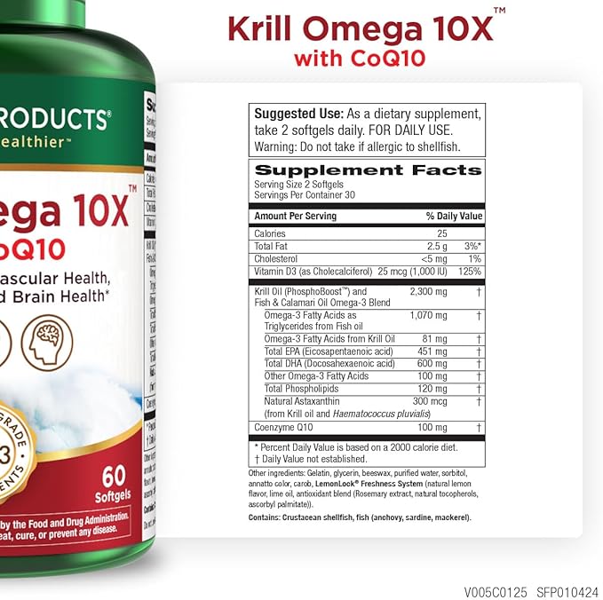 Krill Omega 10X more EPA &amp DHA with CoQ10 Super Formula from Purity Products. 60 SOFT GELS