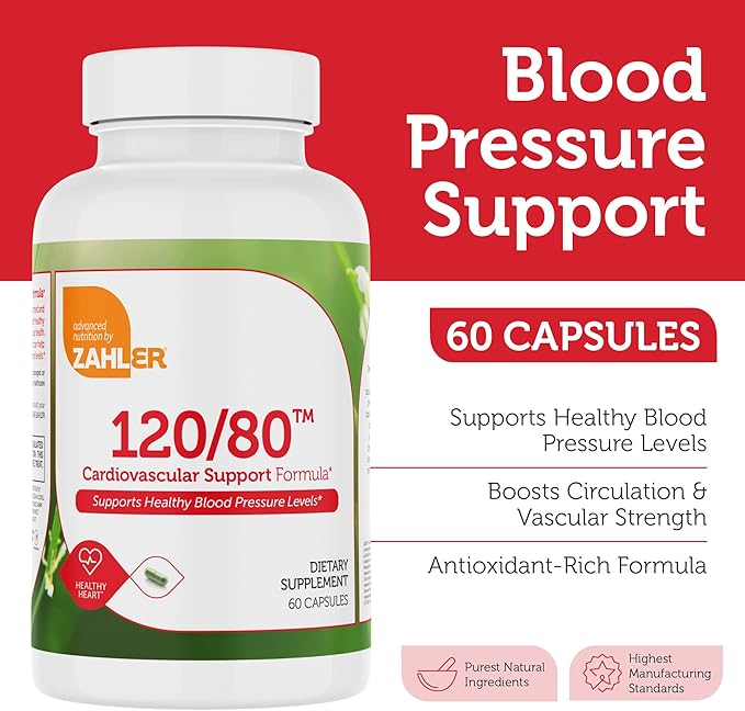 Zahler 120/80 Cardiovascular Support Formula Supports Healthy Blood Pressure Levels 60 Capsules.