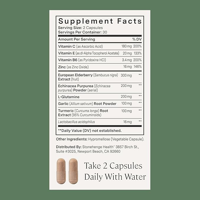 Stonehenge Health Dynamic Immunity Daily Supplement 10-in-1 Immune Boosters Zinc Elderberry Echinacea Vitamin C &amp Probiotic L. Acidophilus – Supports Immune System &amp Respiratory Health 60