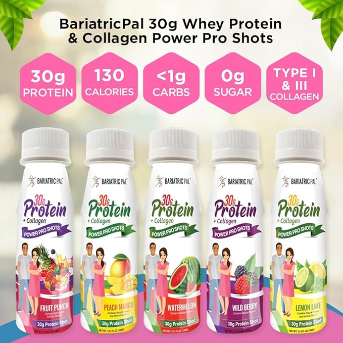 BariatricPal 30g Whey Protein &amp Collagen Sugar-Free Power Pro Shots - Watermelon (48 Bottles)