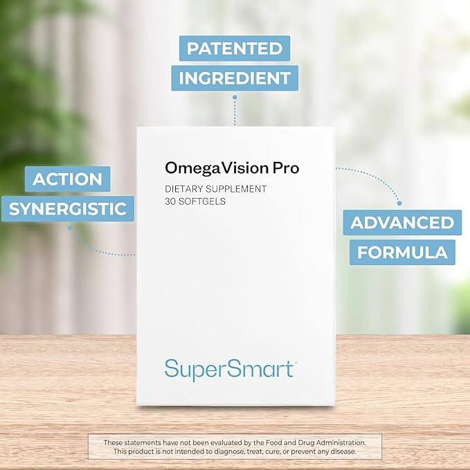 Supersmart OmegaVision Pro - Patented Eye Vitamins with FloraGLO Lutein OPTISHARP Zeaxanthin Omega 3 (DHA/EPA) - Recommended Eye Supplement for Adults Over 50 | Non GMO &amp Gluten Free - 30 Softge
