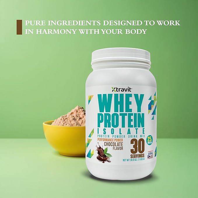 Chocolate Whey Protein Isolate Powder – Low Carb Supplement for Men &amp Women - Support Muscle Growth Nutrition Fitness &amp Weight Management - Filler &amp GMO Free 25 g 30 Servings