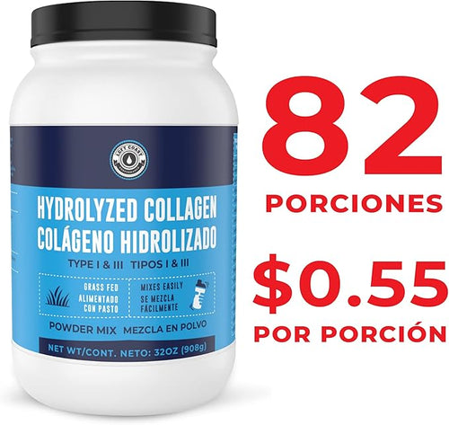 2lb Colageno Hidrolizado En Polvo Para Mujeres y Hombres - Péptidos de Colageno tipo I &amp III -Alimentado Con Pasto - Sin Sabor – Apoya articulaciones piel Cabello uñas - Mejor Valor Por Tu Dine