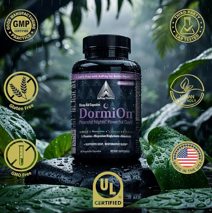 DormiOn™ Sleep + Restore + Stress Supplement | Herbal Sleep Aid for Women &amp Men | No Melatonin Non-Habit Forming | Ashwagandha GABA Valerian &amp Magnesium | Vegan 60 Capsules