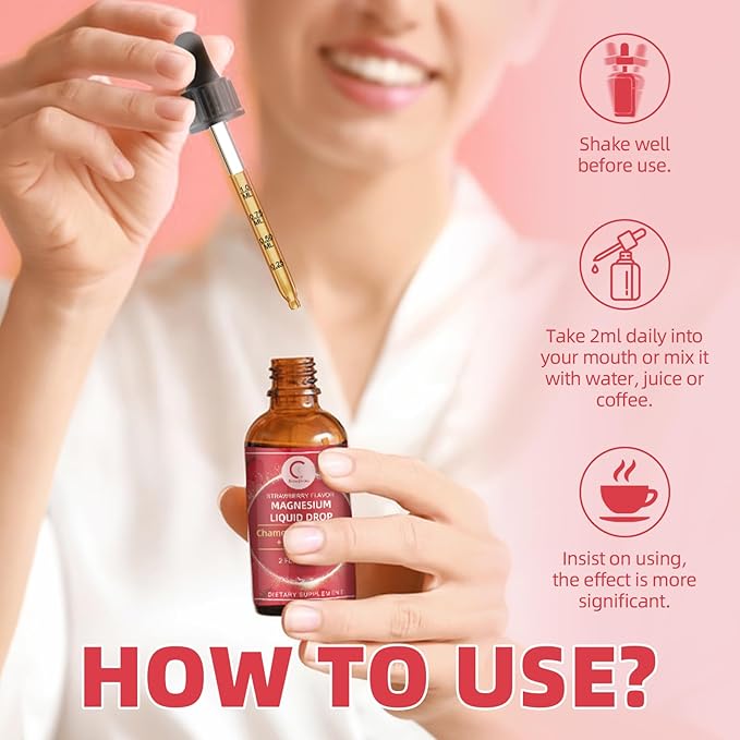 Magnesium Glycinate Liquid with Chamomile Hawthorn &amp Ginger for Stress Relief and Digestive Comfort Fast Absorption Non-GMO Vegan Formula Sugar Free Strawberry Flavor 2 Fl OZ