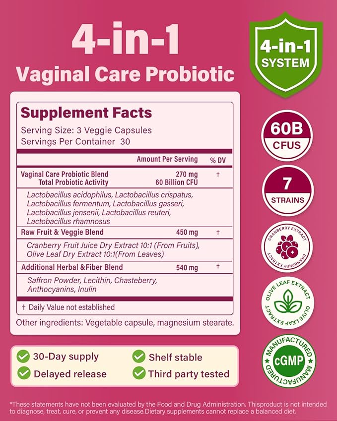Vaginal Probiotics for Women pH Balance with Prebiotics - 60 Billion Womens Probiotic for Vaginal Flora Odor Yeast &amp Digestive Health with Saffron Cranberry Vegan &amp Non-GMO | 270 Caps