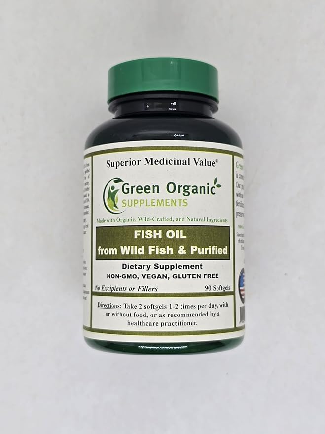 Green Organic Supplements Purified Triple Strength Omega 3 Fish Oil