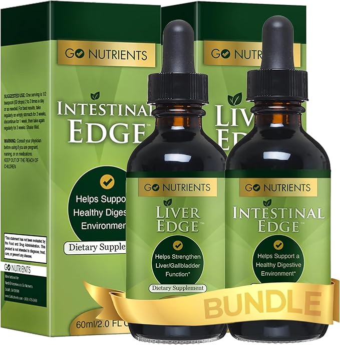 Go Nutrients Intestinal Edge Cleanse 60mL (2 oz) &amp Liver Cleanse Edge 60ml (2 oz) Non-GMO Soy-Free