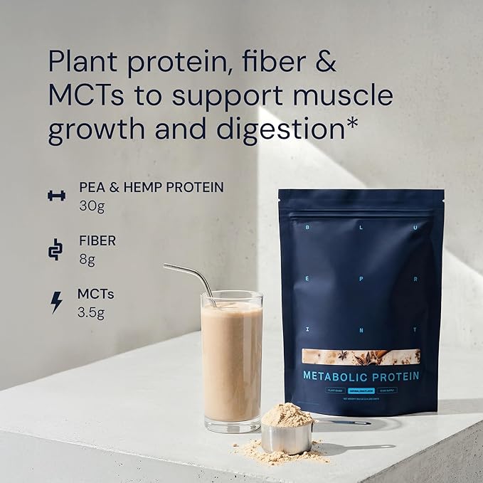 Blueprint Bryan Johnson Vegan Protein Meal Replacement – Plant Based Hemp Protein with 27g Protein Per Serving – Low Calorie Chai Flavored Protein for Women &amp Men – Dairy Free– 15 Servings